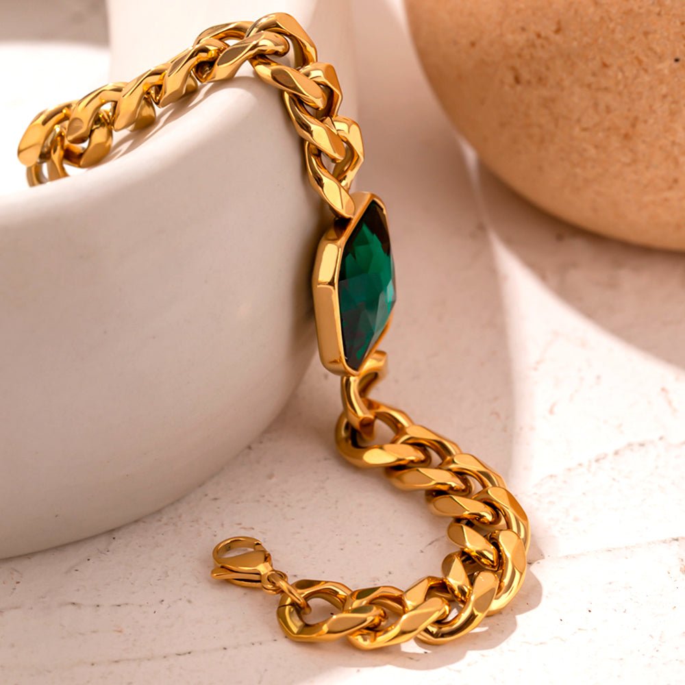 Pulseira Luxuosa Garbo Pedra Cristal Verde - Murano Joias