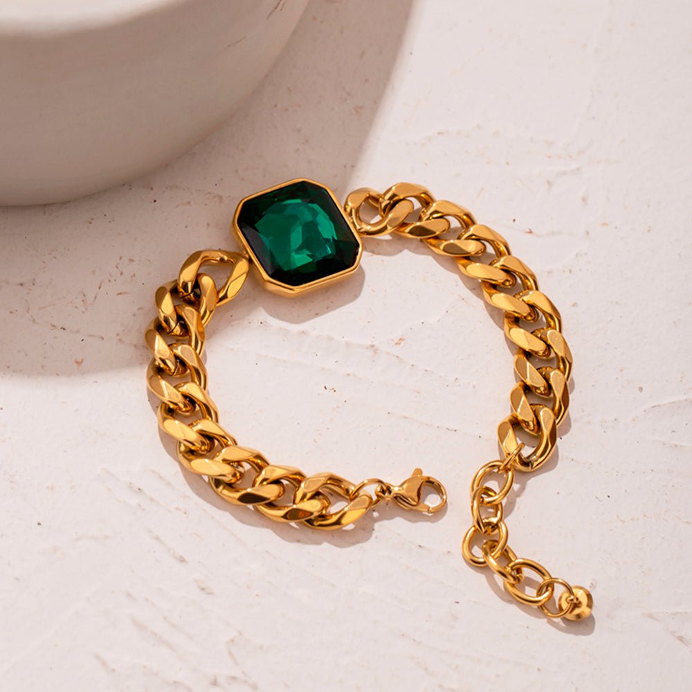 Pulseira Luxuosa Garbo Pedra Cristal Verde - Murano Joias