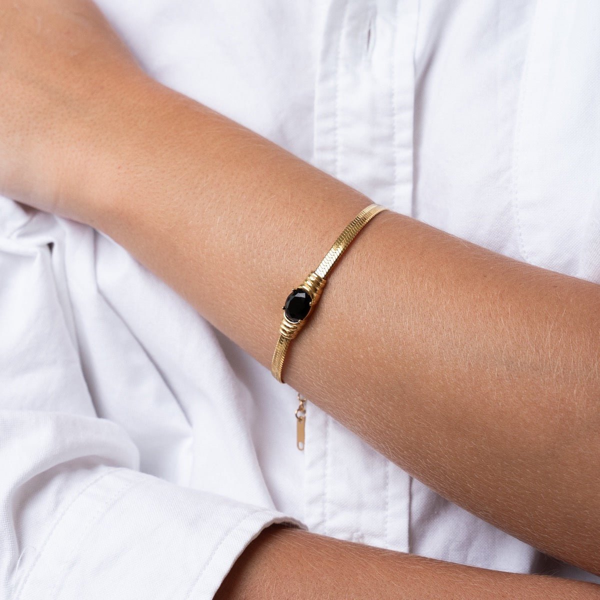 Pulseira Malha Pedra Ônix Banhado em Ouro 18K - Murano Joias